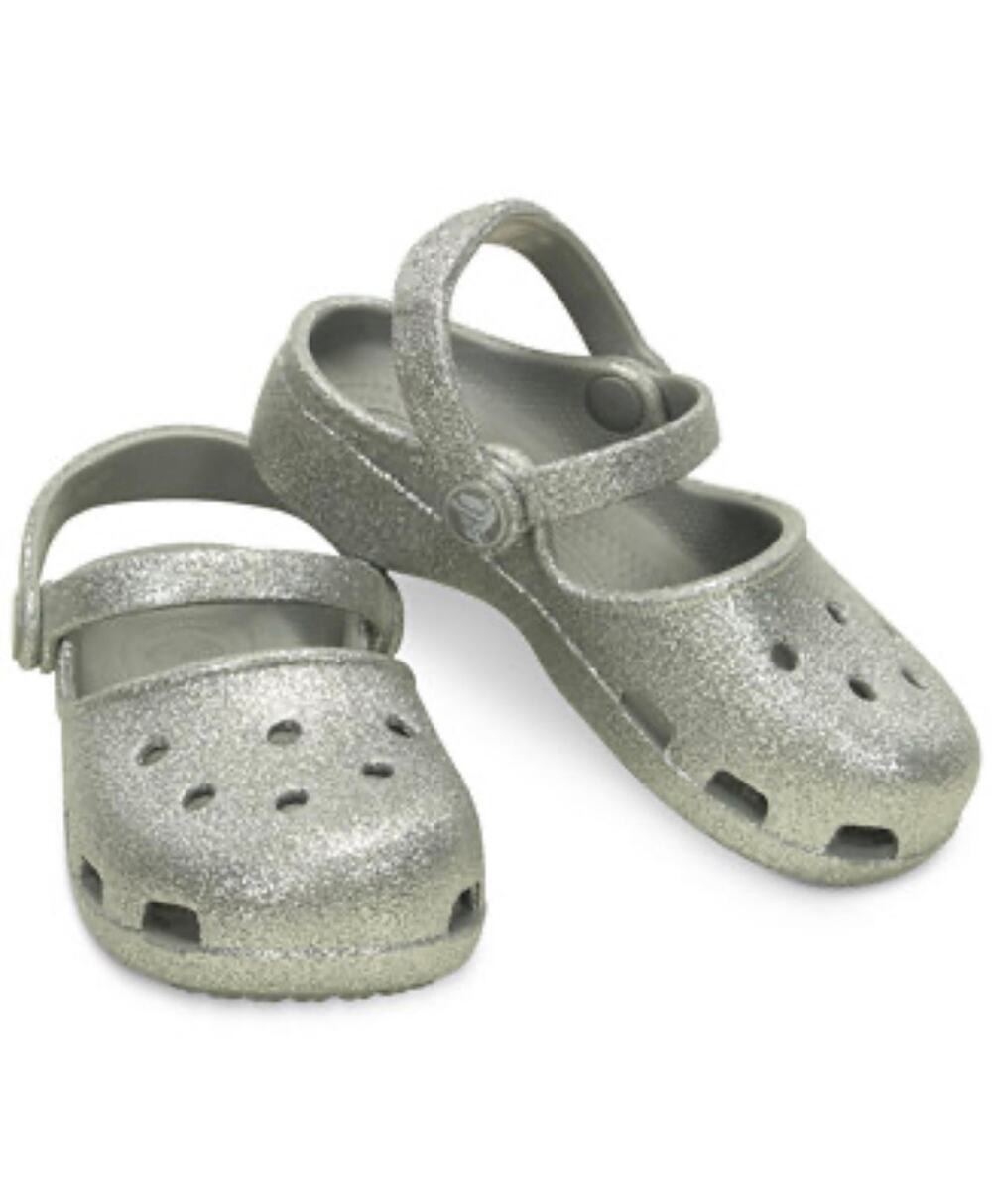 Crocs Kids Karin Sparkle Glitter Mary Jane Shoes Silver Sparkle Size C6